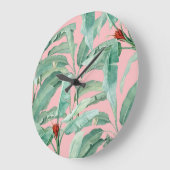 Roze moderne Waterverf tropische banaan palmblader Grote Klok (Hoek)