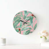 Roze moderne Waterverf tropische banaan palmblader Grote Klok (Huis)