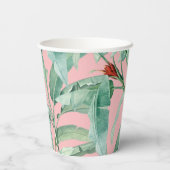 Roze moderne Waterverf tropische banaan palmblader Papieren Bekers (Achterkant)