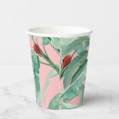 Roze moderne Waterverf tropische banaan palmblader Papieren Bekers (Rechts)