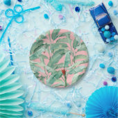 Roze moderne Waterverf tropische banaan palmblader Papieren Bordje (Feest)