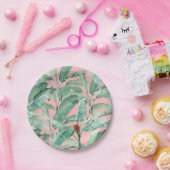 Roze moderne Waterverf tropische banaan palmblader Papieren Bordje (Feest)