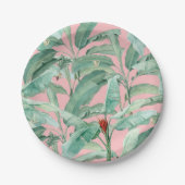 Roze moderne Waterverf tropische banaan palmblader Papieren Bordje (Voorkant)