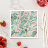 Roze moderne Waterverf tropische banaan palmblader Servet (Insitu)