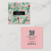 Roze moderne Waterverf tropische banaan palmblader Vierkante Visitekaartje (Voorkant / Achterkant)