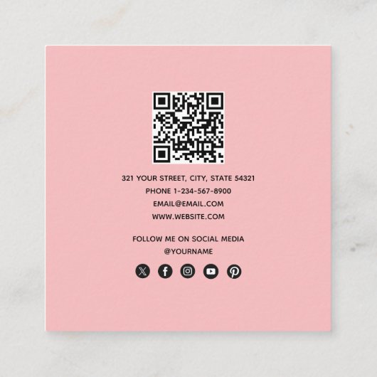 Roze moderne Waterverf tropische banaan palmblader Vierkante Visitekaartje (Achterkant)