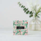 Roze moderne Waterverf tropische banaan palmblader Vierkante Visitekaartje (Staand voorkant)