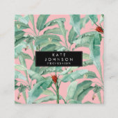 Roze moderne Waterverf tropische banaan palmblader Vierkante Visitekaartje (Voorkant)