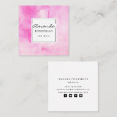 Roze moderne Waterverven penseelstreken Elegant Vierkante Visitekaartje (Voorkant / Achterkant)