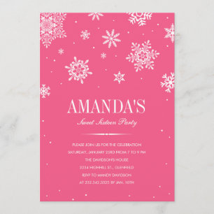 Roze Moderne Winter Wonderland Sweet 16 Uitnodigin Kaart