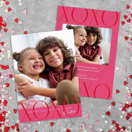 Roze Moderne XOXO Foto Valentijnsdag Feestdagenkaart