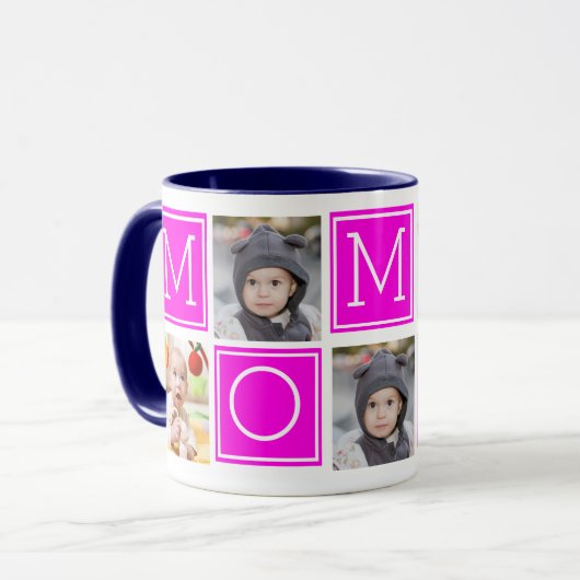 Roze Moeder Custom Foto Collage Koffie Mok (Voorkant links)