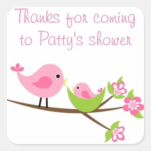  roze Moeder en baby vogelvierkante sticker (Voorkant)