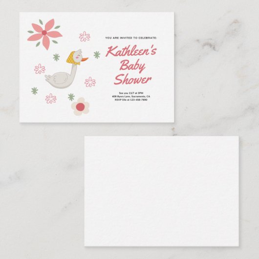 Roze Moeder Goose Baby shower Uitnodiging (Voorkant / Achterkant)