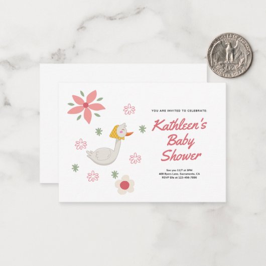 Roze Moeder Goose Baby shower Uitnodiging (Voorkant / Achterkant in situ)