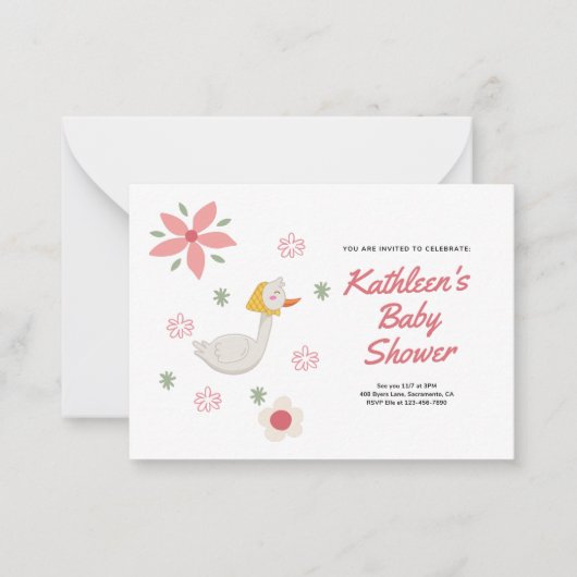 Roze Moeder Goose Baby shower Uitnodiging (Voorkant)