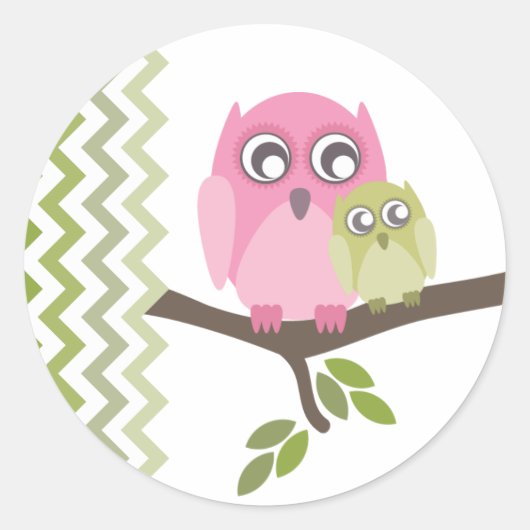 Roze Moeder & GreenBaby Uil Neutraal Baby shower Ronde Sticker (Voorkant)