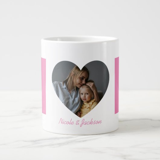 Roze Moeder Hart Foto Naam Moederdag Grote Koffiekop (Voorkant)