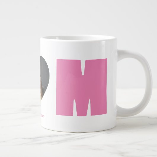 Roze Moeder Hart Foto Naam Moederdag Grote Koffiekop (Rechts)