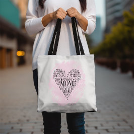Roze moeder hart typografie Word Cloud Tote Bag