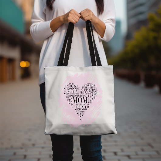 Roze moeder hart typografie Word Cloud Tote Bag