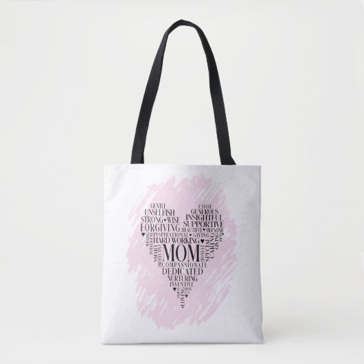Roze moeder hart typografie Word Cloud Tote Bag (Voorkant)
