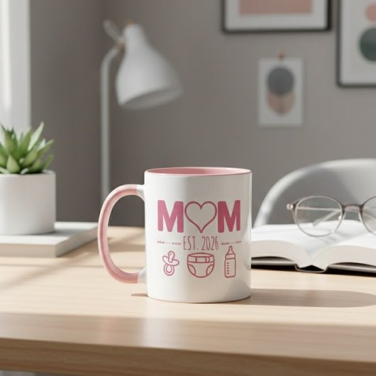 Roze Moeder Jaar Baby Iconen Ontwerp Mok
