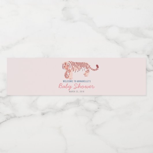 Roze Moeder Tijger Cub Baby shower Waterfles Label Waterfles Etiket (Enkel label)
