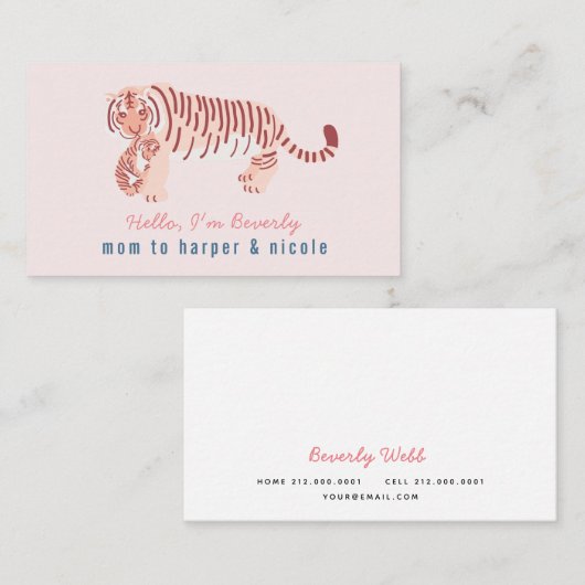 Roze moeder tijger en cub mama Visitekaartje Contactkaartje (Voorkant / Achterkant)