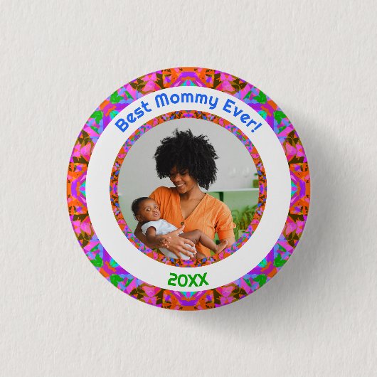 Roze Moederdag Beste Mama Moeder Ooit Foto Gift Ronde Button 3,2 Cm (Voorkant)