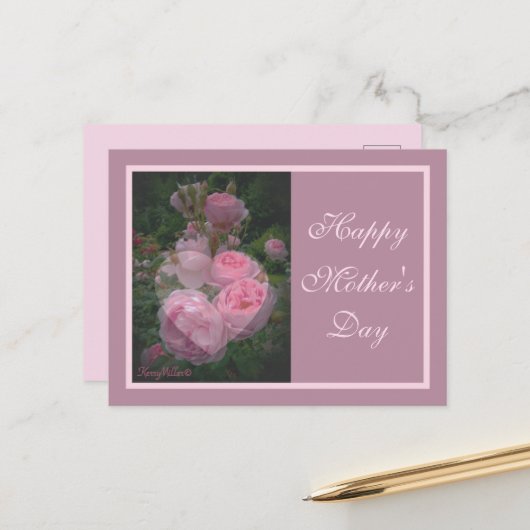Roze Moederdag Briefkaart (Voorkant / Achterkant in situ)