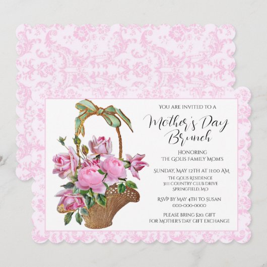  roze Moederdag Brunch Kaart (Voorkant / Achterkant)