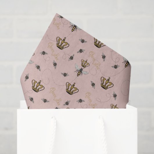 Roze Moederdag Royal Queen Bee & Gold Crown Tissuepapier (Cadeauzakje)