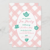 Roze Moederdag Tea Party Kaart (Voorkant / Achterkant)