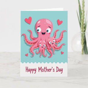 Roze Moederdagkaart met Octopus Kaart