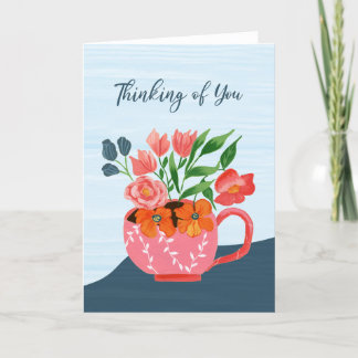 Roze Mok met bloemen die aan je denken Kaart