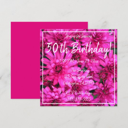 Roze Mom Floral Foto Hot Pink 50e verjaardag Kaart (Voorkant / Achterkant)