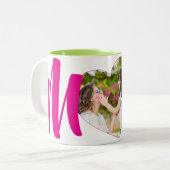 Roze "MoM" Foto Hart Gepersonaliseerd Tweekleurige Koffiemok (Voorkant links)