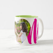 Roze "MoM" Foto Hart Gepersonaliseerd Tweekleurige Koffiemok (Voorkant rechts)