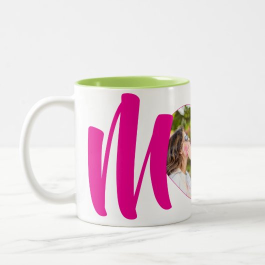 Roze "MoM" Foto Hart Gepersonaliseerd Tweekleurige Koffiemok (Links)