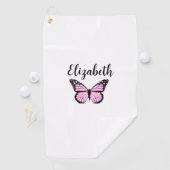 Roze Monarch Butterfly Custom Name Dames Golfhanddoek (Insitu)
