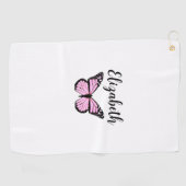 Roze Monarch Butterfly Custom Name Dames Golfhanddoek (Horizontaal)