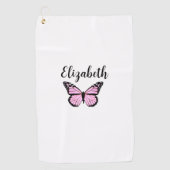 Roze Monarch Butterfly Custom Name Dames Golfhanddoek (Voorkant)