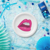 Roze mond papieren bordje (Feest)