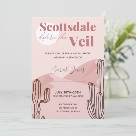 Roze monochrome Scottsdale Bachelorette-uitnodigin Kaart (Staand voorkant)