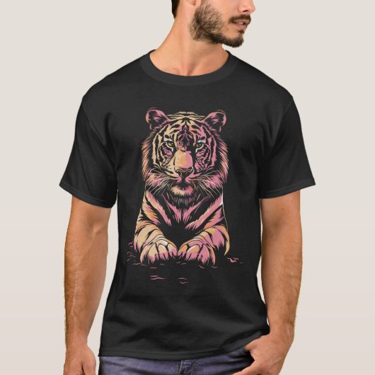 Roze monochroom tijger t-shirt (Voorkant)