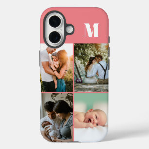 Roze Monogram 4 Fotocollage iPhone 16 Hoesje