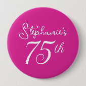 Roze Monogram 75ste Verjaardagsfeest Ronde Button 4,0 Cm (Voorkant)