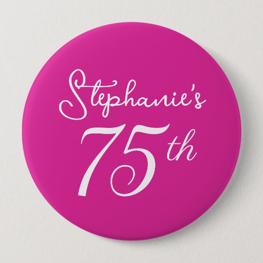 Roze Monogram 75ste Verjaardagsfeest Ronde Button 4,0 Cm (Voorkant)