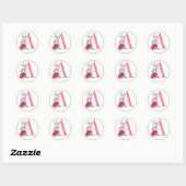 Roze monogram A met zomerbloemen Ronde Sticker (Vel)
